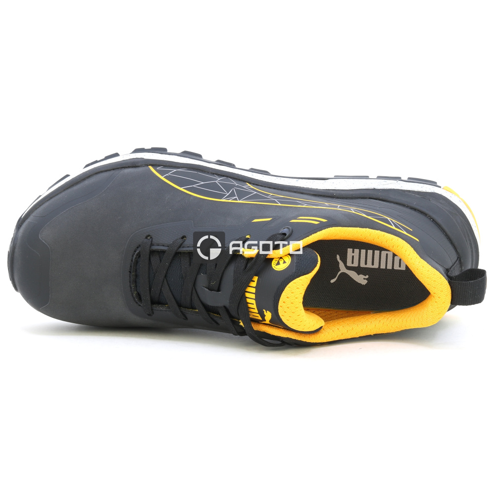 detail PUMA Xplore Low S3 ESD schwarze leichte Herren-Arbeitsschuhe, weicher Auftritt