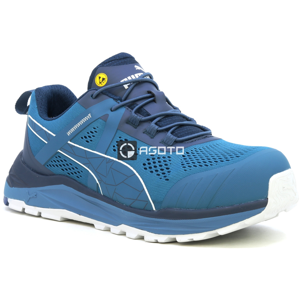 detail PUMA Denali Low S1P blaue leichte Herren-Arbeitsschuhe, weicher Auftritt