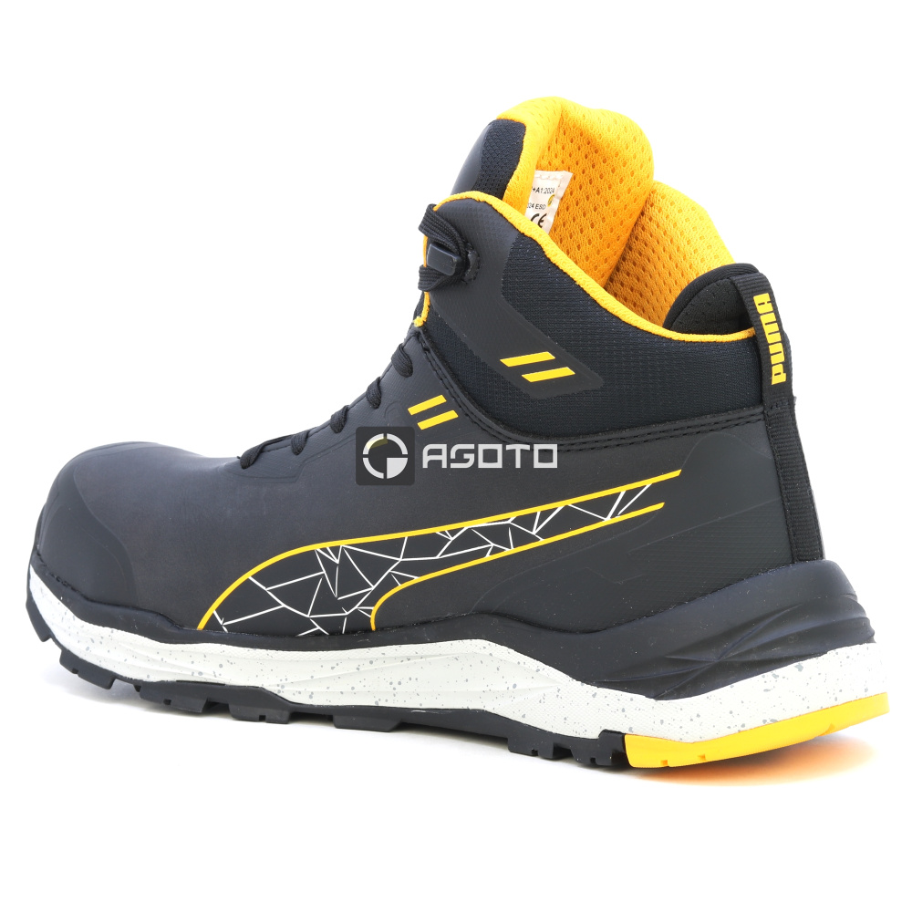 detail PUMA Xplore Mid S3 schwarze leichte Herren-Arbeitsschuhe, weicher Auftritt