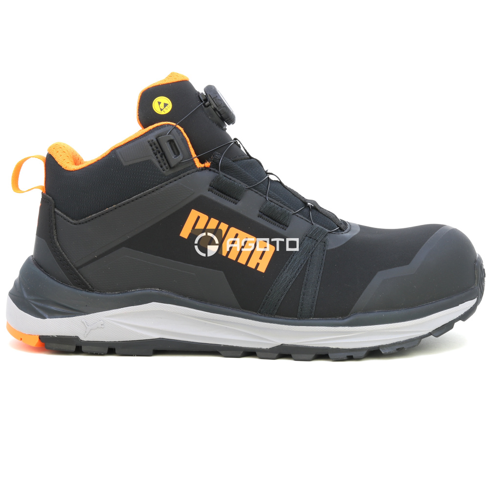 detail PUMA Kanyon Disc Mid S3 schwarze leichte Herren-Arbeitsschuhe, weicher Auftritt