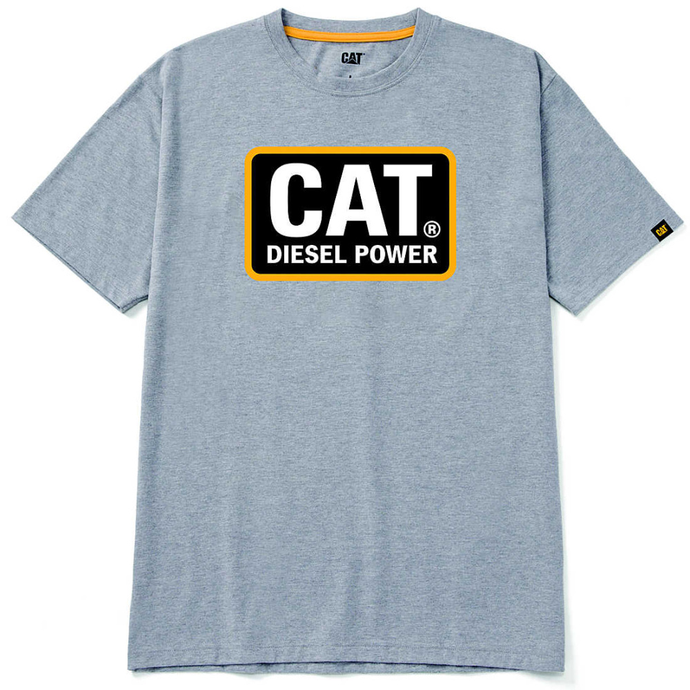 detail Caterpillar Herren Baumwolle luftiges Diesel Power T-Shirt grau mit Print