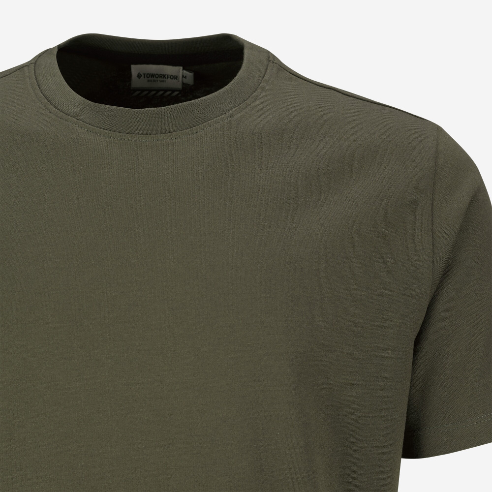 detail TOWORKFOR Fast-Dry olivfarbenes Herren T-Shirt, schnelltrocknend für hohen Komfo