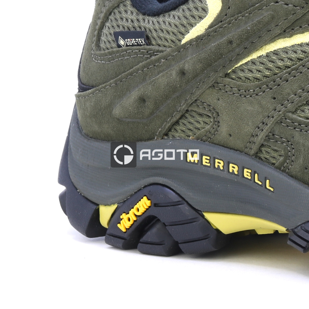 detail MERRELL Moab 3 GTX olivfarbene Herren-Leder-Outdoorschuhe, Gore-Tex®-Membran