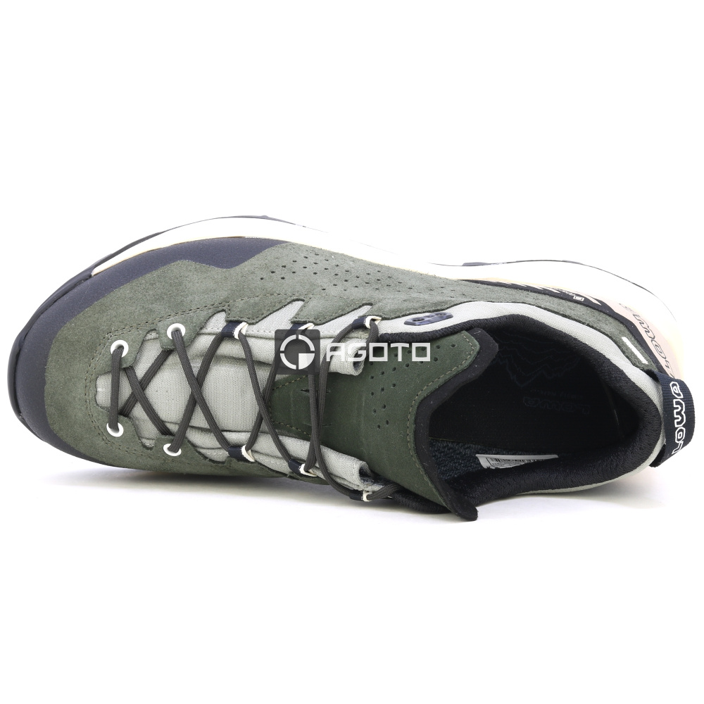 detail LOWA Explorer GTX grüne Herren-Lederschuhe für Outdoor-Aktivitäten mit GORE-TEX-