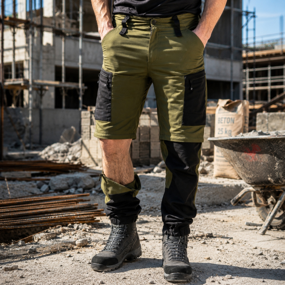 detail Asoto Vild Zip-Off olivgrüne Herren-Profi-Outdoorkeuze mit DWR-Beschichtung und