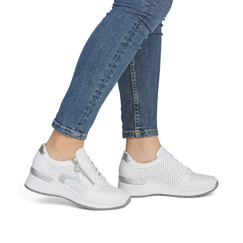 detail RIEKER N4340-80 weiße Damen Leder atmungsaktive Sneaker mit Antistress-Technolog