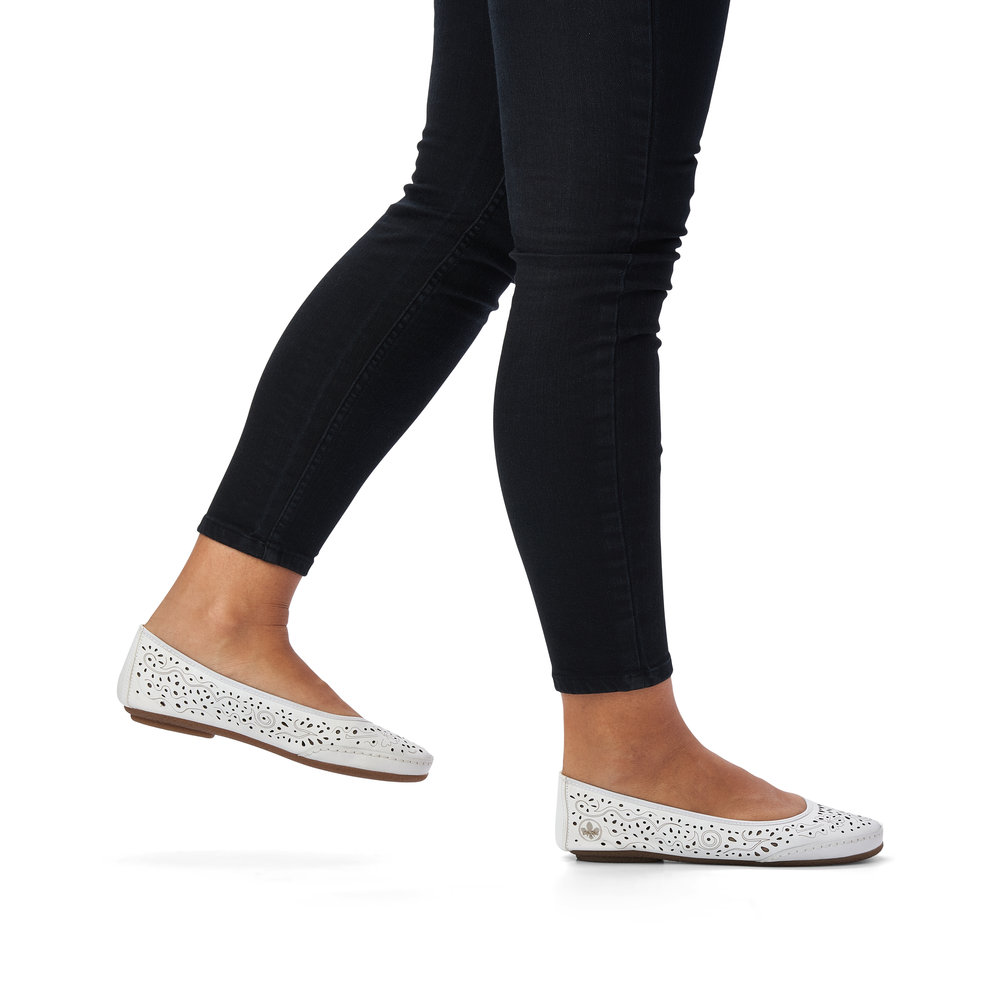 detail RIEKER 41460-80 weiße Damen Leder-Ballerinas