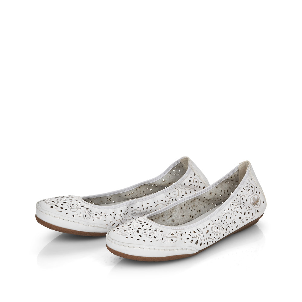 detail RIEKER 41460-80 weiße Damen Leder-Ballerinas