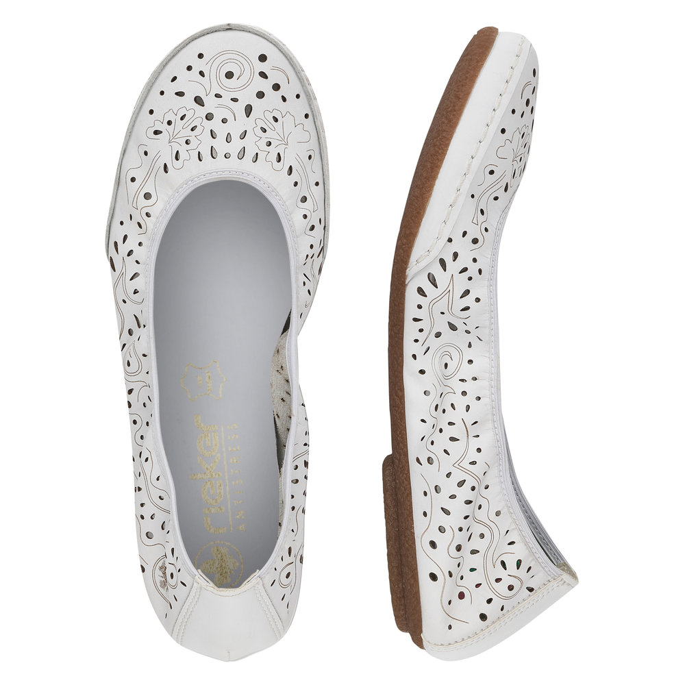 detail RIEKER 41460-80 weiße Damen Leder-Ballerinas