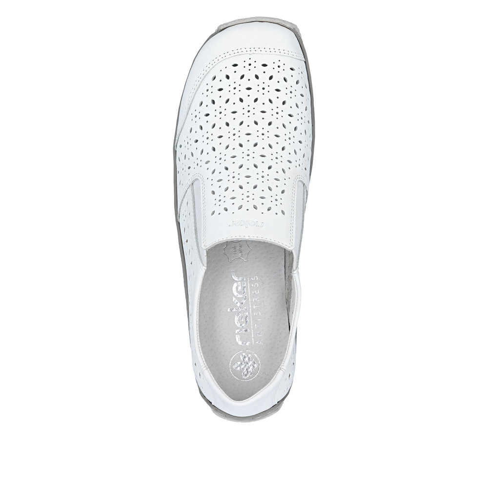 detail RIEKER L1756-80 weiße Damen-Halbschuhe, Echtleder, Antistress-Sohle