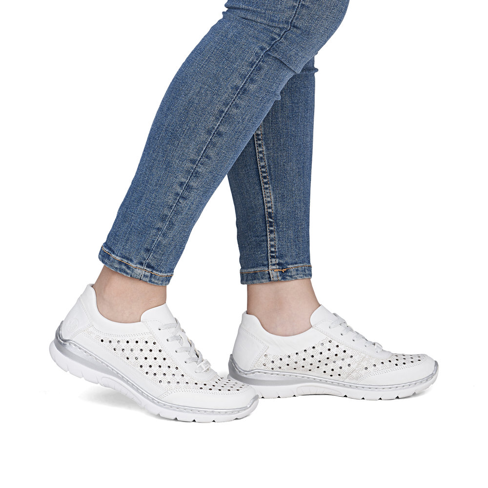 detail RIEKER L3217-80 weiße Damen-Ledersneaker, atmungsaktiv, Antistress-Sohle