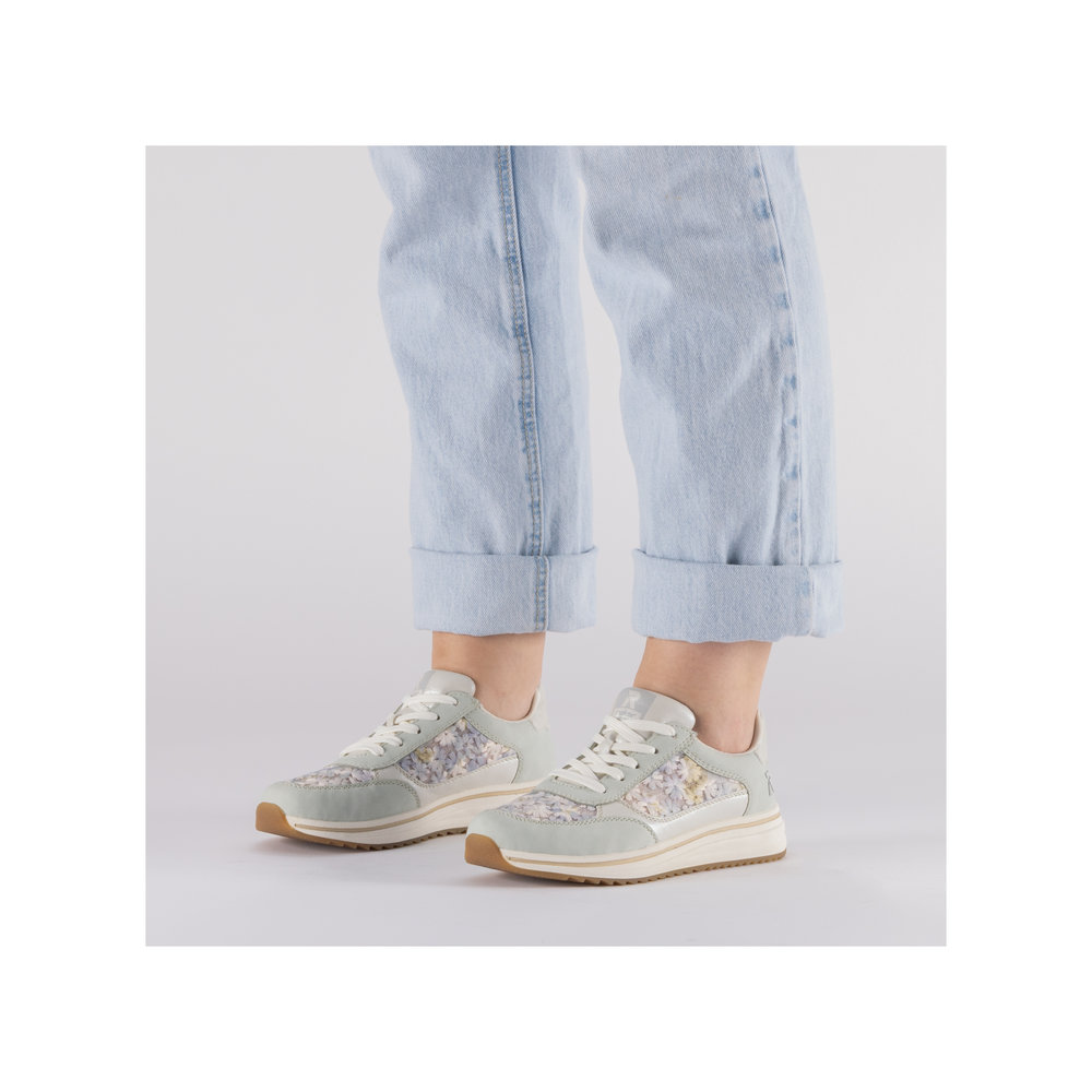detail RIEKER L5812-91 blaue Damen-Ledersneaker mit schönem Muster, Antistress