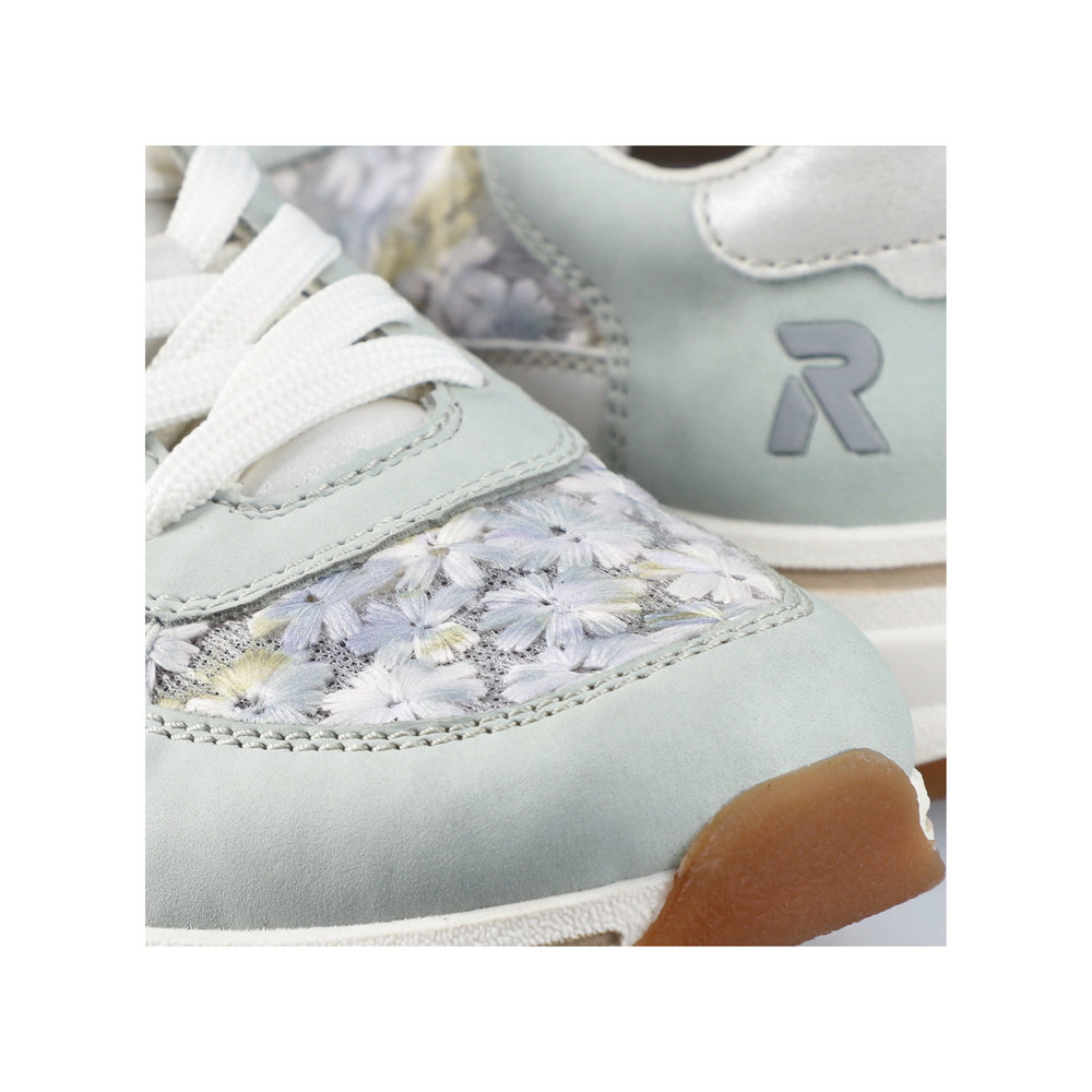 detail RIEKER L5812-91 blaue Damen-Ledersneaker mit schönem Muster, Antistress