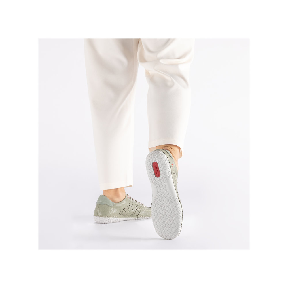 detail RIEKER 43651-52 grüne Damen-Sommer-Ledersneaker, atmungsaktiv, Antistress