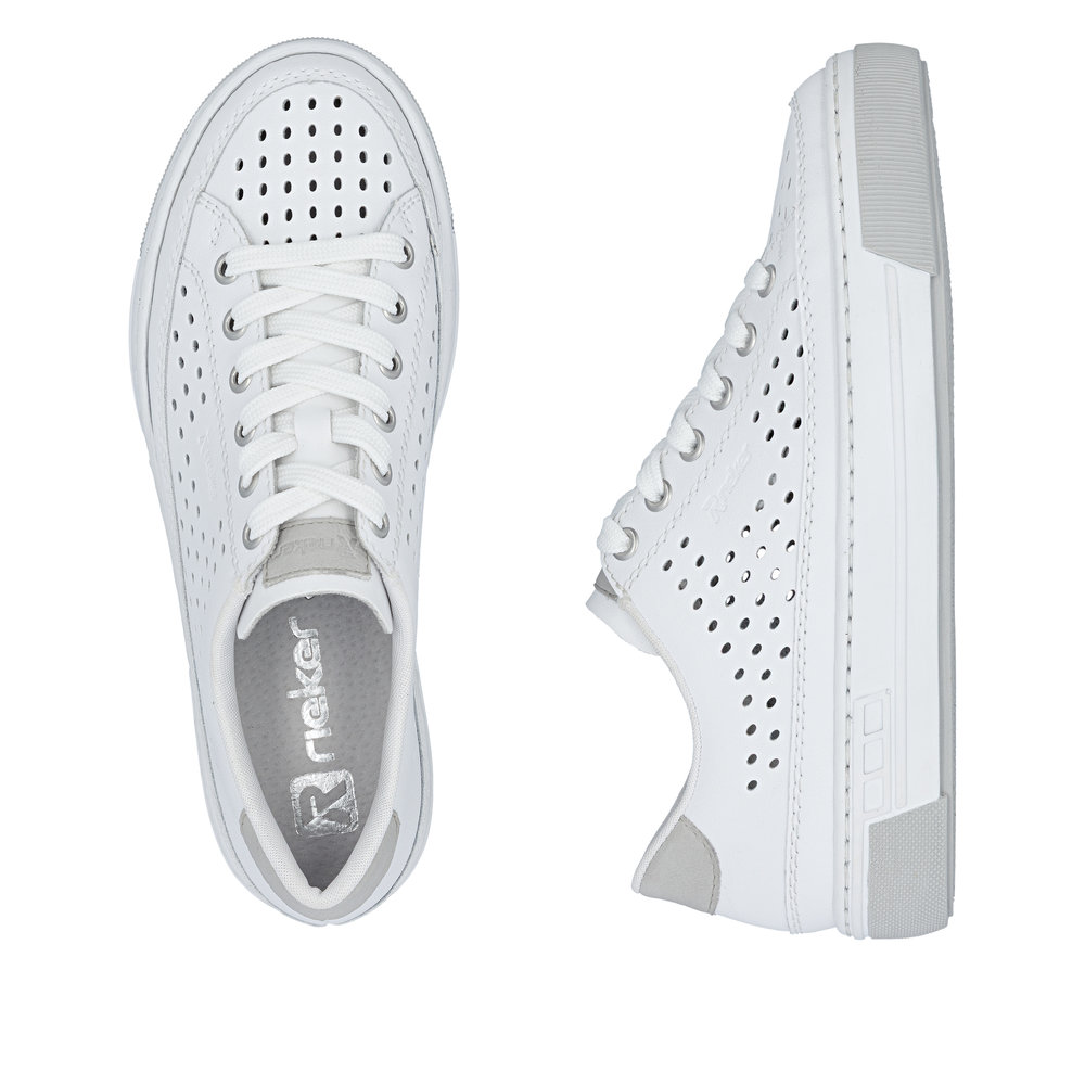 detail RIEKER L8849-80 weiße Damen Leder Sneaker für mehr Komfort an warmen Sommertagen