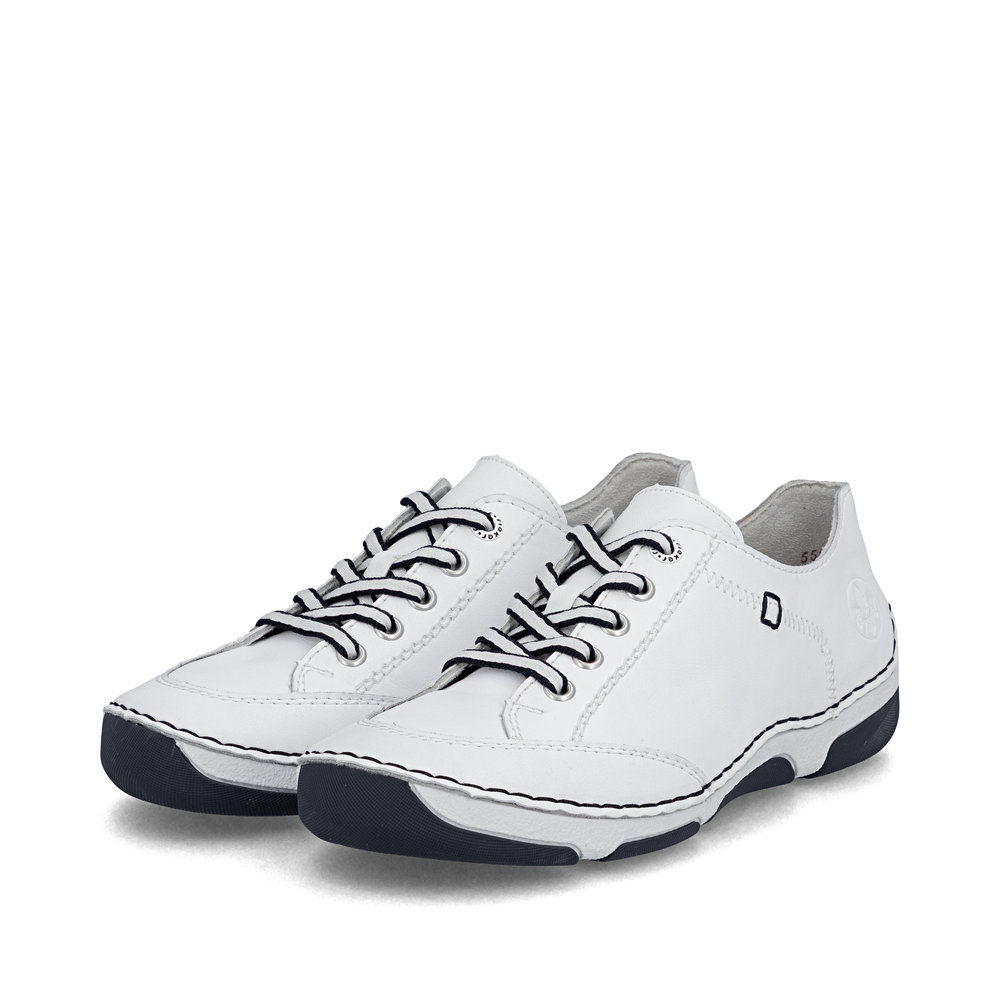detail RIEKER 55901-80 weiße Damen Leder Sneaker, modernes Design, Antistress Sohle