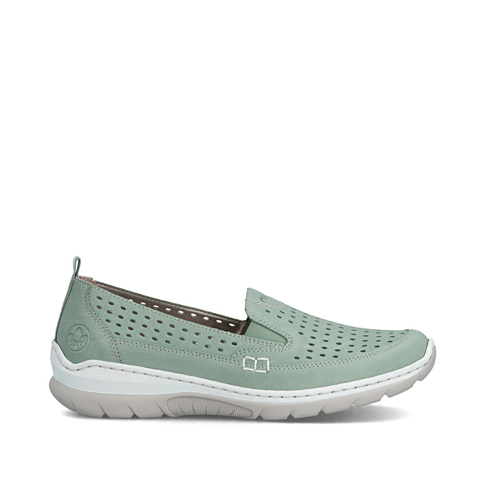 detail RIEKER L32F4-52 grüne Damen-Leder-Sommermokassins mit Antistress-Sohle
