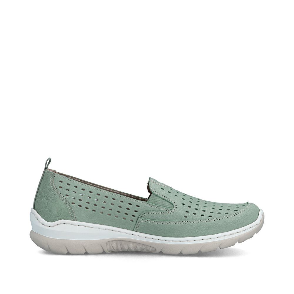 detail RIEKER L32F4-52 grüne Damen-Leder-Sommermokassins mit Antistress-Sohle