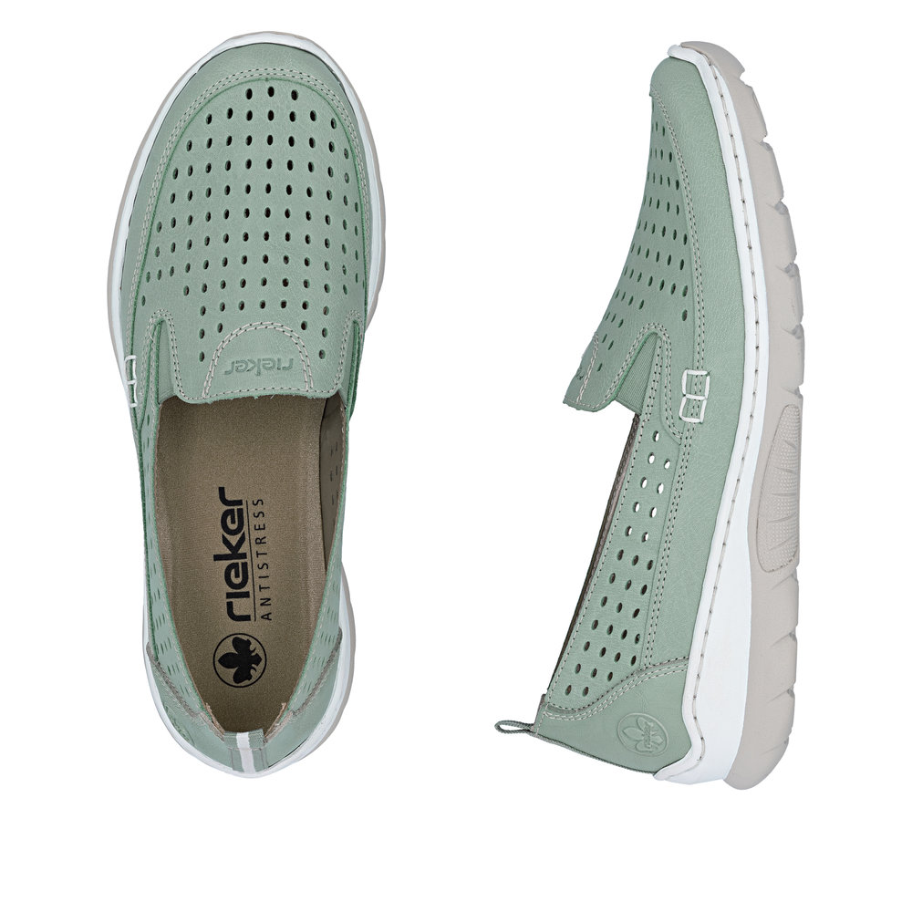 detail RIEKER L32F4-52 grüne Damen-Leder-Sommermokassins mit Antistress-Sohle
