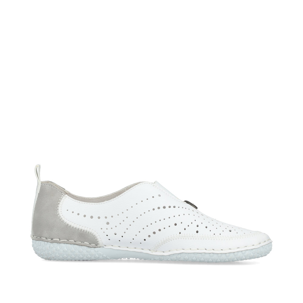detail RIEKER 43663-80 weiße Damen Leder-Sommermokassins, bequem und atmungsaktiv