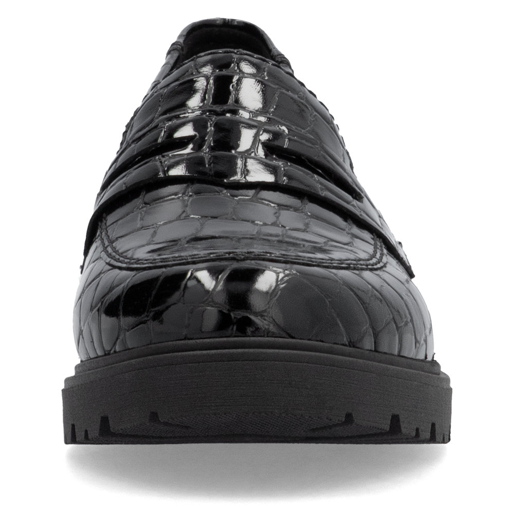 detail RIEKER 45560-03 schwarze Damen-Mokassins, glänzend, modern