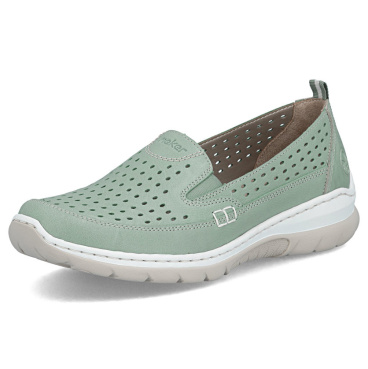 RIEKER L32F4-52 grüne Damen-Leder-Sommermokassins mit Antistress-Sohle