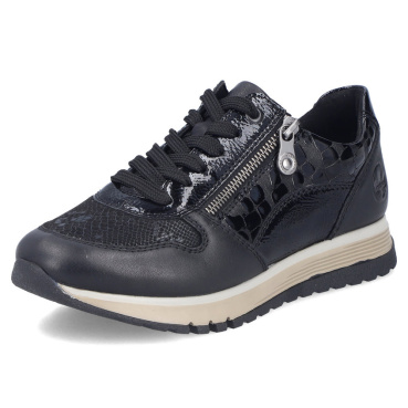 RIEKER 49003-01 schwarze Damen-Ledersneaker, zeitloses Design