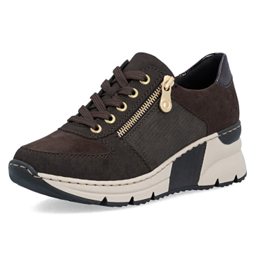 RIEKER N6314-25 braune moderne Damen Leder Sneaker, bequeme Sohle