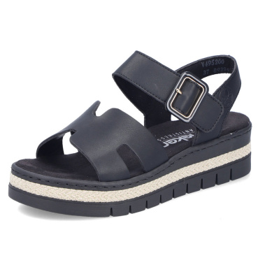 RIEKER V4952-00 schwarze Damen Sandalen, moderner Look, Antistress-Sohle