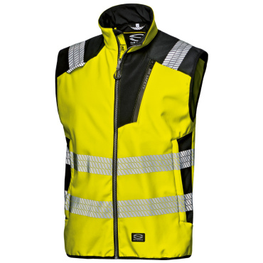 SIR Storm gelbe Herren-Softshell-Arbeitsweste mit Reflexelementen, leicht und wa