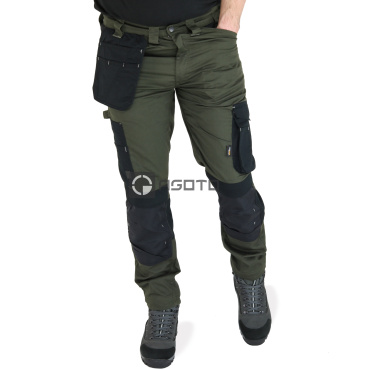 TOWORKFOR Holster olivfarbene leichte Herren-Arbeitshosen mit Cordura® Verstärku