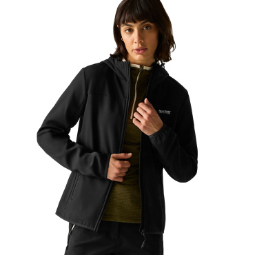 REGATTA Ossek schwarze Damen Leicht Softshelljacke mit Kapuze, ganzjährig, WR