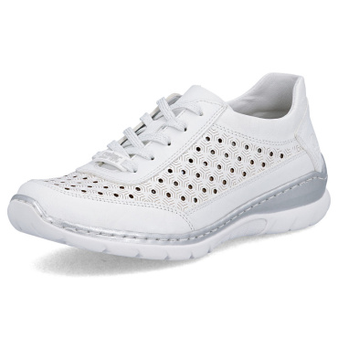 RIEKER L3217-80 weiße Damen-Ledersneaker, atmungsaktiv, Antistress-Sohle