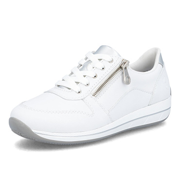 RIEKER N1100-81 weiße Damen Leder-Sneaker, bequeme Antistress-Sohle