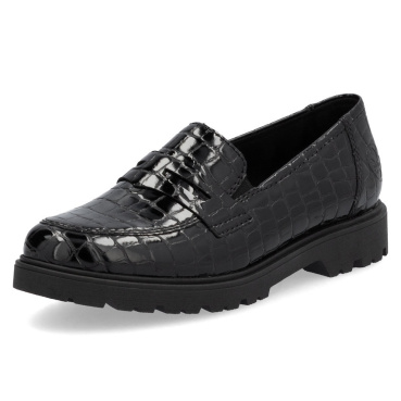 RIEKER 45560-03 schwarze Damen-Mokassins, glänzend, modern