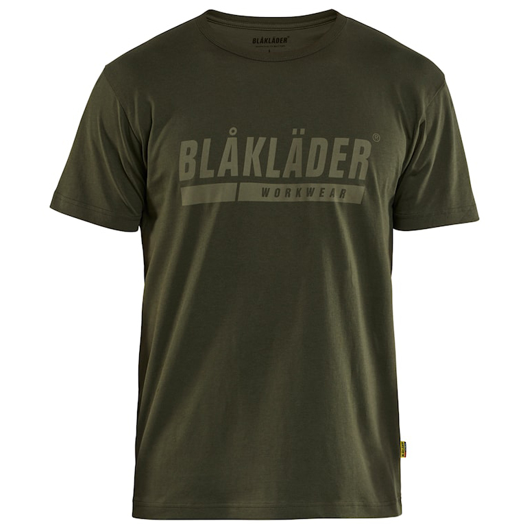 detail BLAKLADER Sweden Logo olivgrünes Herren-T-Shirt, 100 % Baumwolle, bequem und atm