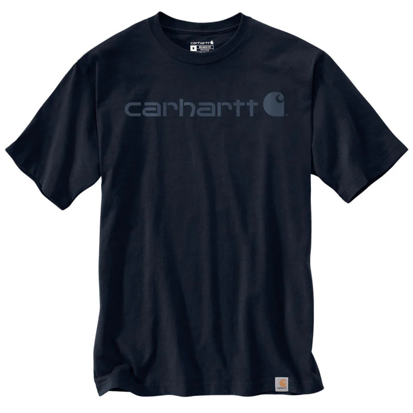 detail CARHARTT Core blaues Herren Baumwoll T Shirt, lockere moderne Passform, ikonisch