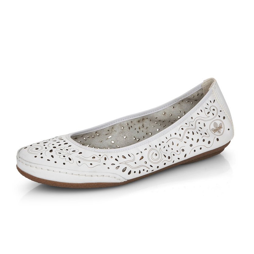 detail RIEKER 41460-80 weiße Damen Leder-Ballerinas