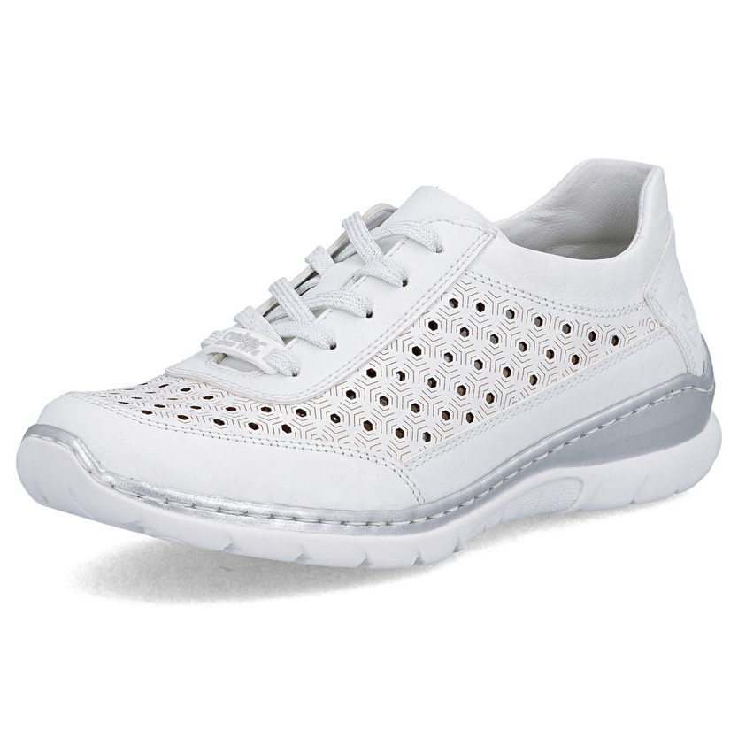 detail RIEKER L3217-80 weiße Damen-Ledersneaker, atmungsaktiv, Antistress-Sohle
