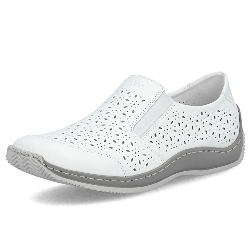 detail RIEKER L1756-80 weiße Damen-Halbschuhe, Echtleder, Antistress-Sohle