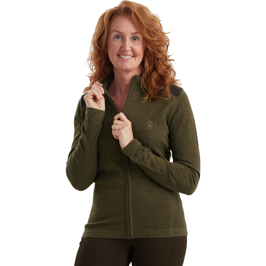 detail Deerhunter Denmark Lady Darlington olivfarbener Damenpullover aus Merinowolle