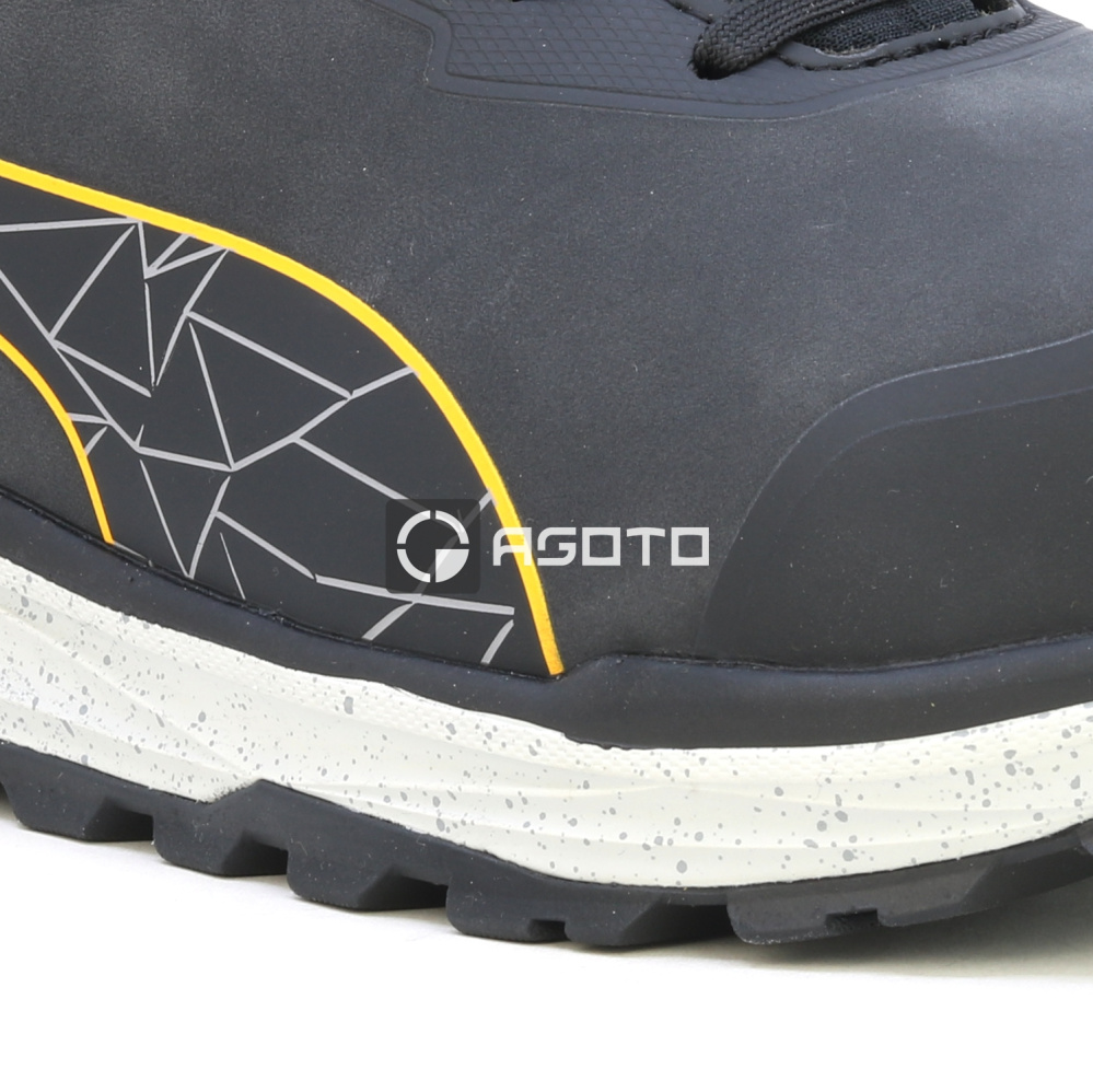 detail PUMA Xplore Low S3 ESD schwarze leichte Herren-Arbeitsschuhe, weicher Auftritt