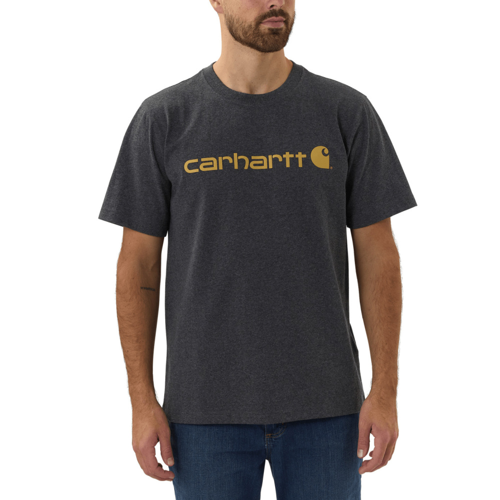 detail CARHARTT Core graues Herren Baumwoll T Shirt, lockere moderne Passform, ikonisch